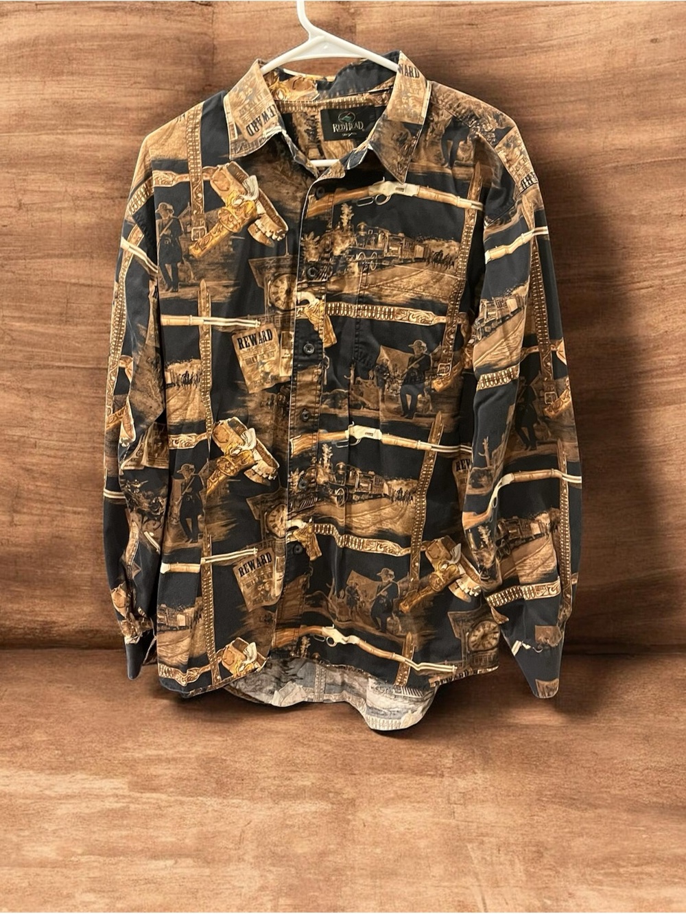 Men’s Red Head Button Down Western Shirt Large